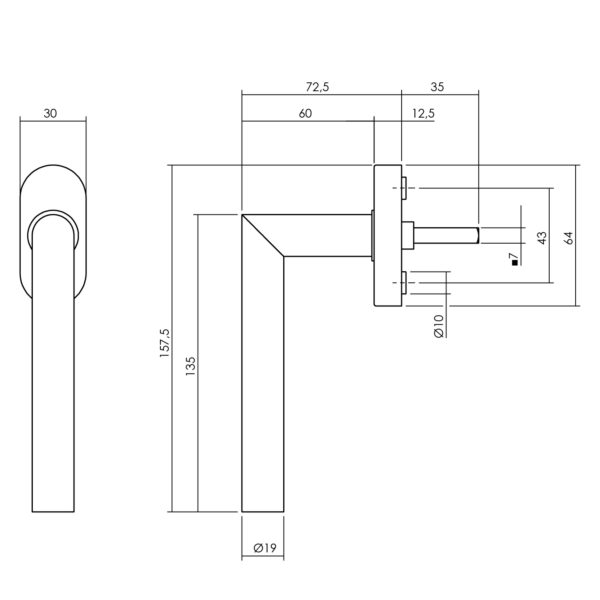 LIJNTEKENING_RAAMKRUK JURA OP STALEN OVALE ROZET, STIFT 7X35MM RVS ZWART
