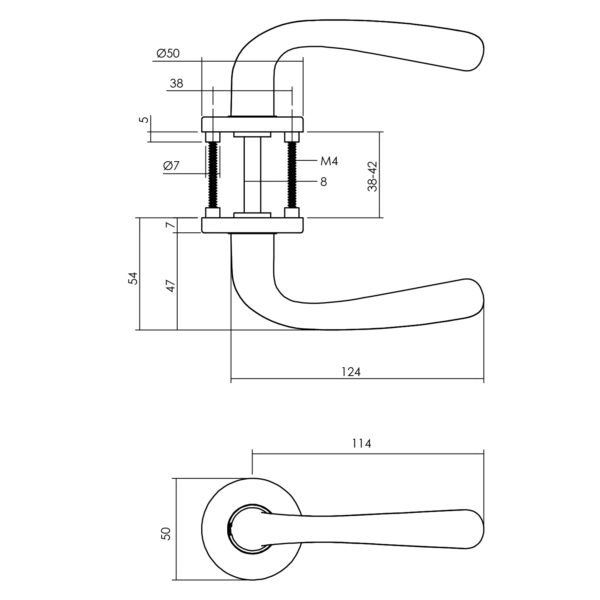 LIJNTEKENING_DEURKRUK JUPITER EN ROZET MET NOK ALUMINIUM F1