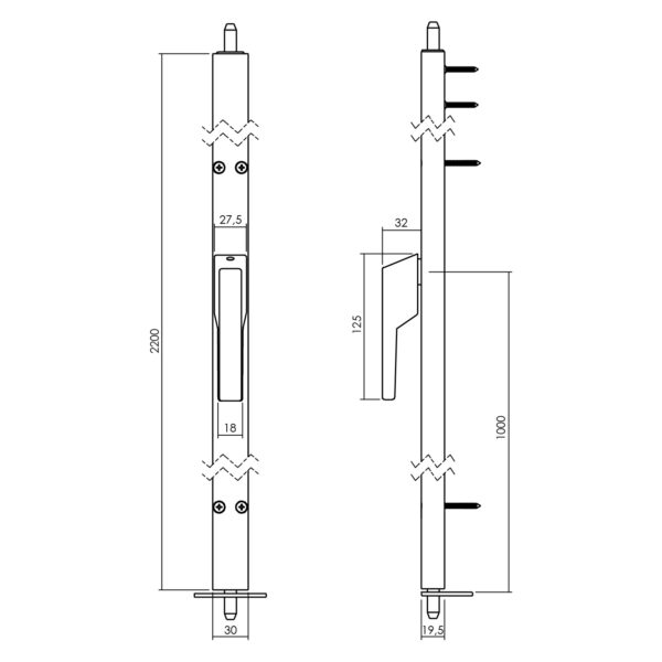 LIJNTEKENING_DEURESPAGNOLET NIET AFSLUITBAAR RS 2200MM KLEUR 9010 WIT