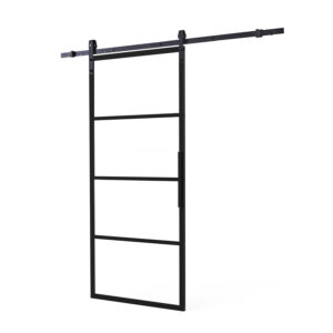 DIY SCHUIFDEUR CUBO ZWART INCL. TRANSPARANT GLAS 980X2350X28MM + ZWART OPHANGSYSTEEM