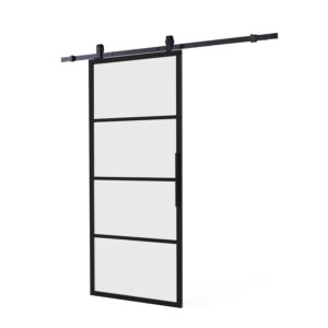 DIY SCHUIFDEUR CUBO ZWART INCL. MAT GLAS 980X2350X28MM + ZWART OPHANGSYSTEEM BASIC-TOP