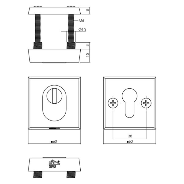 LIJNTEKENING_SKG3 VEILIGHEID-ROZET VIERKANT 60X60MM MET KERNTREK BEVEILIGING ALUMINIUM F1